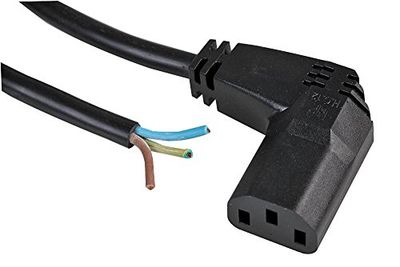 Pro Elec PE01040 Höggvinklad IEC C13 hona till bar ände strömkabel, 2 m, svart