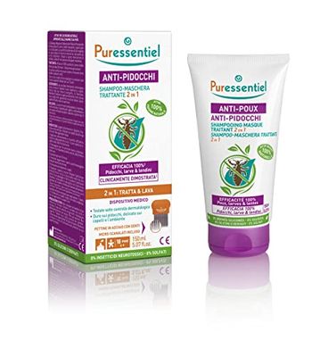 Puressentiel - Anti-Pidocchi - Shampoo Maschera Trattante 2 in 1 - Efficacia provata per eliminare pidocchi, larve e lendini - Formula naturale - Pettinino incluso - 150 ml