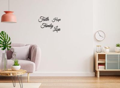 Accessoire mural décoratif élégant en métal noir, 50 x 60 cm | 100% métal (2 mm) | Caractéristiques « Faith», « Hope », « Family », « Love » | Parfait pour la décoration de la maison