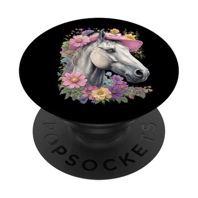 Derby Horse With Pink Sun Hat Camiseta de carreras de caballos para mujer PopSockets PopGrip Adhesivo