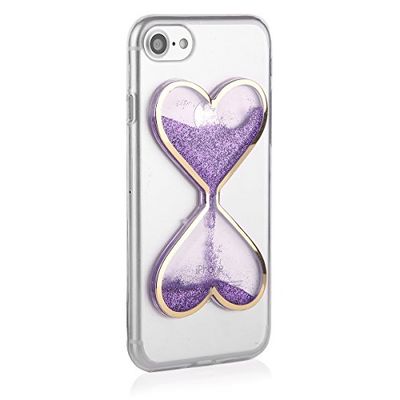 Ego® 3D liquid case for iPhone 7/8, glossy liquid bling glittery heart brocade hourglass cover purple Purple