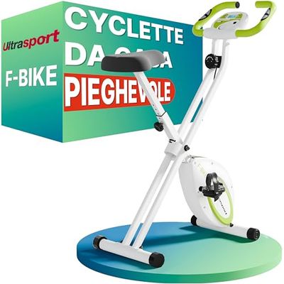 Ultrasport F-Bike, Bicicleta di Esercizi, Display LCD, Hometrainer Pieghevole, Livelli di Resistenza Regolabili, con Sensori di Pulsazioni, Trainer per Atleti e Anziani Unisex – Adulto, Verde, Normal