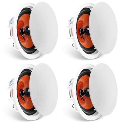 VEVOR Set van 4 plafondluidsprekers, ca. 20 cm, 100 W, plafond- en wandinbouwluidsprekersysteem met 8 Ω impedantie 89 dB gevoeligheid, voor thuis, keuken, woonkamer, slaapkamer of overdekte veranda