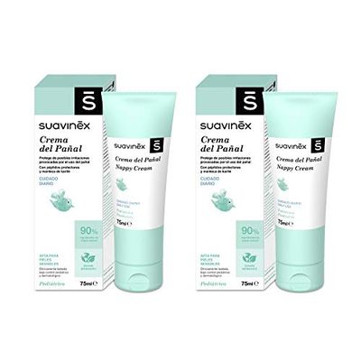 Suavinex Verpakking met 2 x luiers voor baby's, beschermt tegen irritatie en rood, geschikt voor de gevoelige huid, 90% natuurlijke ingrediënten, groen, 2 x 75 ml