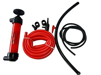SHINE SS-24970 Multianvändning sifon pumpkit bensin dieselvätska extraktor överföring vatten vätska bränsle med 3 adaptrar, svart/röd, 27,8 x 23,6 x 3,8 cm