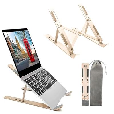 K-MART Soporte Ajustable para computadora portátil, 6 ángulos, Soporte para portátil con ventilación de Aire, Compatible con MacBook Air, Pro, DELL de 10 a 15.6 Pulgadas (Dorado)