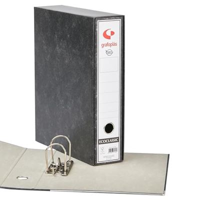 Grafoplás | AZ File Cabinet with Box | Folio Size | Ollao Front | Nickel Plated Lever Rings 65 mm | Black | Long Corners | Interior and Exterior Lined Cardboard | Ecoclassic | FSC Certified