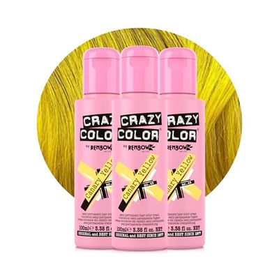 Crazy Color Vibrant Canary Yellow Semi-Permanent Trio Hair Dye. Highly Pigmented Bright Yellow Conditioning & Oil Nourishing Vegan Formula | No Bleach or Ammonia | 300ml