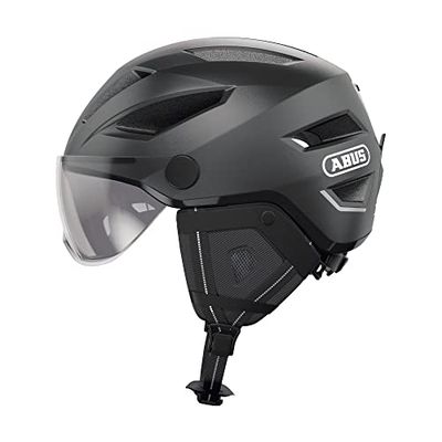 ABUS Pedelec 2.0 ACE cityhelm - fietshelm met achterlicht, vizier, regenkap, oorbescherming - voor dames en heren - donkergrijs, maat S