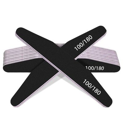 MOXYOY 10PCS Nail Files, 100/180 Grit Double-Sided Emery Boards, Washable Professional Nail File Tools for Home & Salon Use (Black)