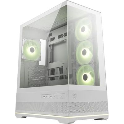 MSI mag PANO 110R PZ Blanco - Carcasa para PC para Juegos de Torre Media - Soporta hasta 400 mm de GPU de Longitud, filtros de Polvo extraíbles, USB 20 Gbps (Tipo C), Soporte para Placa Base ATX y