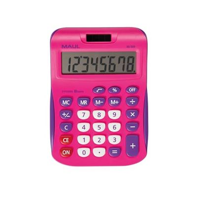 MAUL Calcolatrice MJ550 grande display angolato a 8 cifre, 15,5 x 11 cm, funzioni complete per ufficio, casa, scuola, solare/batteria, rosa