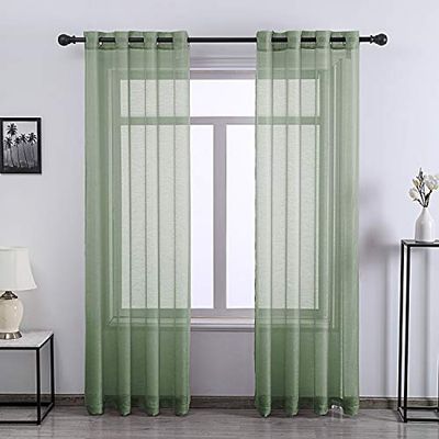 Lot de 2 Rideaux Transparents texturés à œillets en Faux Lin pour Salon, Chambre à Coucher, Sauge