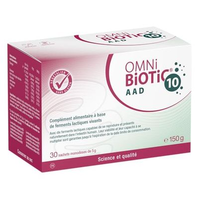 OMNi BiOTiC 10 AAD | 30 sachets (150g) | 10 souches bactériennes | 10 milliards d’UFC par dose journalière | En poudre | Contient de l’inuline | Végétalien | Pour une utilisation quotidienne