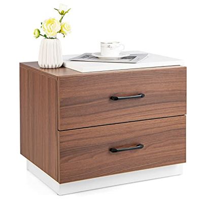 COSTWAY Table de Chevet, Table de Chevet avec 2 tiroirs, Petite Table d'appoint en Bois, Commode de Chevet pour Chambre à Coucher, Salon