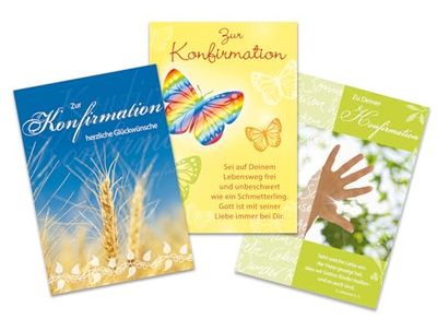 Perleberg Set of 3 Confirmation Cards Set with Different Motifs and Matching Envelopes 11.6 x 16.6 cm