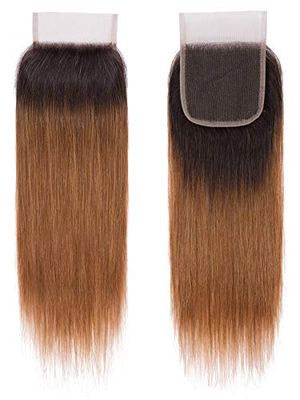 Sahar Essential Unprocessed Brazilian Virgin Top Lace Closure 4 inch X 4 inch - Straight OT30-Auburn Ombre 12 inch