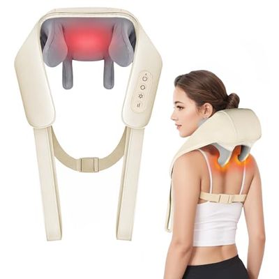 Cervicale massageapparaat, nek- en rug- en schoudermassage met verwarming, shiatsu-massageapparaat voor nek en rug, 4D-nekmassageapparaat voor diepe stoffen, draadloos, 2 modi