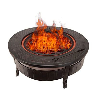 Kekai Brasero en Acero Uso Exterior 3 en 1 Función Barbacoa-Hoguera y Cubitera Fox 81x35 cm Parrilla, Atizador y Tapa Protector