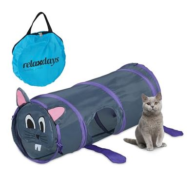 Relaxdays Tunnel per Gatti, LxD: 63 x 26 cm, Tubo Pop-Up, Cat Pet Toys Anche per Conigli Nani, Design Topo, Multicolore, Acciaio