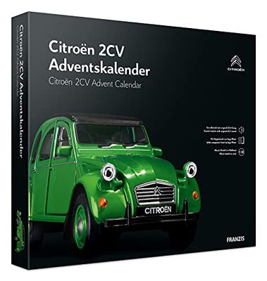Franzis- Calendrier de l'Avent Citroën 2 CV (Canard) en Vert, kit de Construction de véhicule à l'échelle 1:38, Module sonore et Livre d'accompagnement, à partir de 14 Ans, 55154-2, coloré