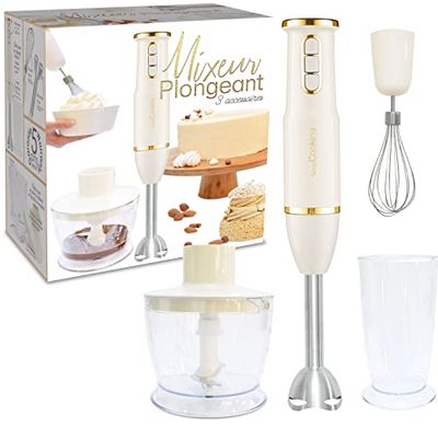 SCRAP COOKING Mixeur Plongeant Multifonctions 3-en-1 : Blender, Fouet & Hachoir Électrique - Mixer Batteur Plongeur avec Accessoires - Pour Pâtisseries, Crèmes, Smoothies, Sauces - Mat & Doré - 3889