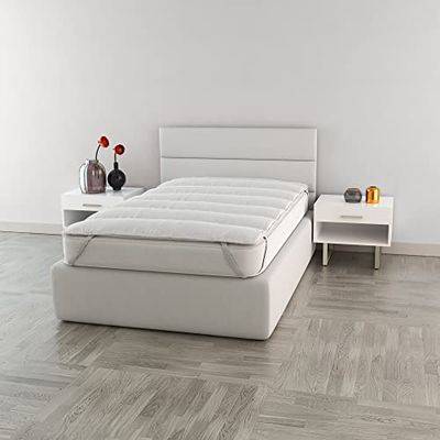 Italian Bed Linen Topper Padded and Quilted, Microfibre Una Piazza e Mezza Francese Bianco