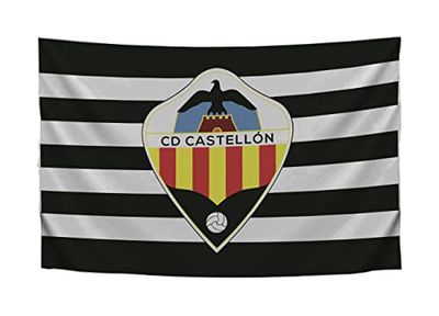 C.D. Castellon Bandiera bianca-nera scudo, adulti unisex, 150 x 100 cm
