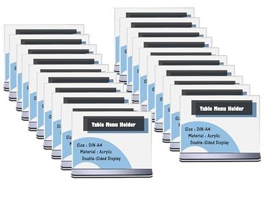 TUKA [20x] A4 Présentoirs de Table, Double Face, avec Base Plate, Paysage A4 Porte Menu Transparent Acrylique, Porte-Brochures Support de Présentation Réception Foires, TKD8204-A4-20x