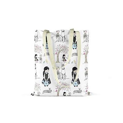 Bonamaison Printed Tote Bag, Reusable Grocery Bag, Shopping Bag, Machine Washable, Foldable, Canvas Cloth Bag with Handles, 48x55 Cm