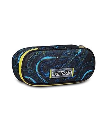 Seven, Round Plus Penhouder voor school, fluo-print, meerkleurig, binnenzak, rubberen etiket met gepersonaliseerde schuifregelaar, pennenhouder voor kinderen, bluebell turquoise, Eén maat, school