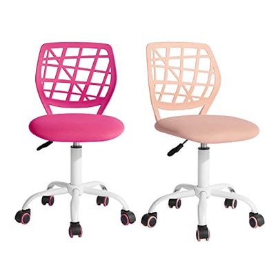 FurnitureR Bureaustoel bureaustoel stoffen zitting ergonomische studiestoel zonder armleuning, in hoogte verstelbare draaistoel, set van 2, roze+lichtroze, I