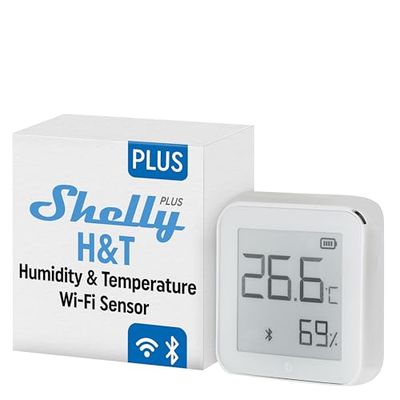 Shelly Plus H&T - Sensore di umidità e temperatura Wi-Fi & Bluetooth, Termometro e Igrometro, Casa intelligente, Compatible con Alexa e Google home, App iOS Android