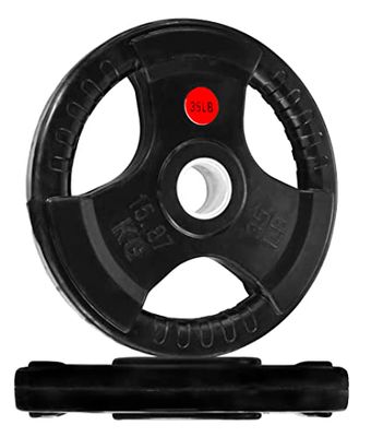 Signature Fitness Olympic - Piastra in ghisa da 5,1 cm, per allenamento di forza e sollevamento pesi, stile rivestimento in gomma, 15,9 kg, coppia