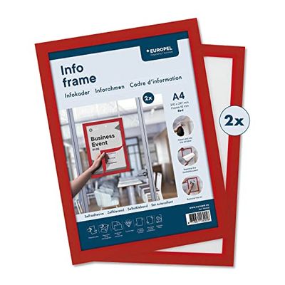 EUROPEL Self-adhesive magnetic info frame from PVC, A4 red, set 2 pcs, removable adhesive, double sided, portrait or landscape, overall dimensions 325x238mm