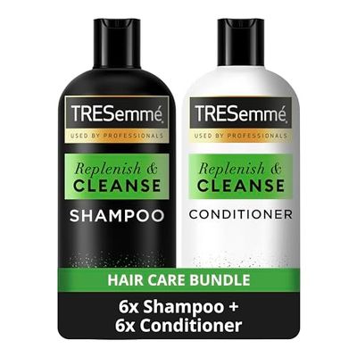 TRESemmé Replenish & Cleanse Hair Care Bundle Shampoo (6x 680 ml) and Conditioner (6x 680 ml) with a vitamin complex for greasy hair