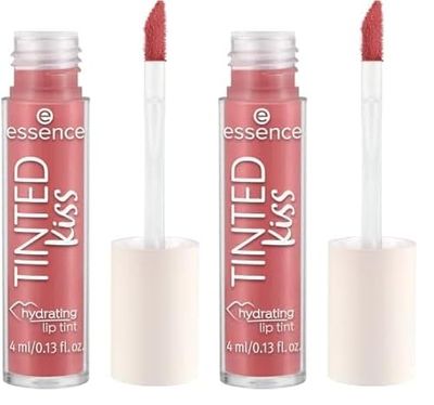 Essence Cosmetics Tinted Kiss Hydrating Lip Tint encre à Lèvres, Humidifiant ou Hydratant, Longue Durée, Résultat Rapide, Naturel, Intense en Couleurs (4ml) (Lot de 2)