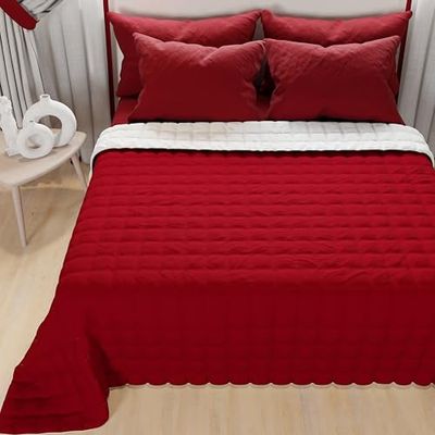 PETTI ARTIGIANI ITALIANI - Colcha Doble Reversible 240x260 cm en Microfibra, Cubre Cama Primavera Doble, Edredón Reversible 2 Personas, Beis Burdeos, 100% Fabricado en Italia