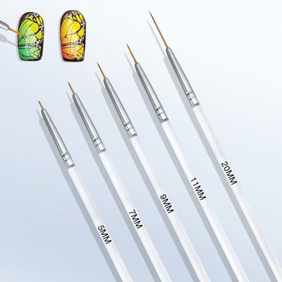 OOTDAY Fine Liner - Pennello per nail art, per nail art, per nail art, per linee sottili, piccoli dettagli, disegno delicato, 5 pezzi, 5/7/9/11/20 mm
