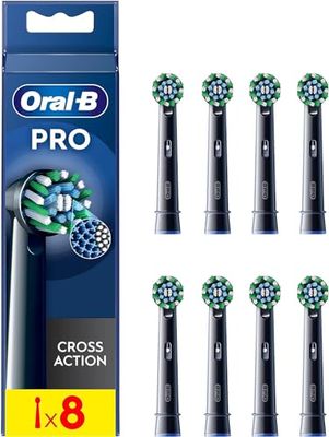 Oral-B Pro Cross Action Lot de 8 têtes de brosse à dents électrique en forme de X et poils coudés pour enlever la plaque dentaire Noir