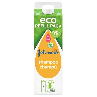 Johnson's Baby Shampoo, Ricarica ecologica di shampoo bambini, Shampoo neonati con formula Non Più Lacrime, Eco-ricarica di shampoo capelli delicati, 1L