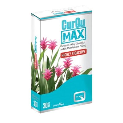 Quest - CurQuMax Curcumin Turmeric and Black Pepper with Phenylalanine. Natural Joint Care Supplements Providing Total of 100mg of Curcumins. Vegan & Free from Gluten (30 Tablets)