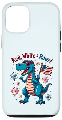 Red White and Rawr Dinosaur T Rex Patriotic 4th Of July boys Case for iPhone 12/12 Pro