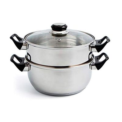 Quid Gastro färskt set ångkokare och kastrull rostfritt stål 22 cm – 360 cl termisk stötbeständig 100% hygienisk