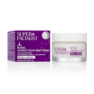 Super Facialist Retinol Overnight Resync Night Cream 50ml – Anti-Ageing Night Moisturiser with Retinol & Hydrating Complex for Smoother Skin