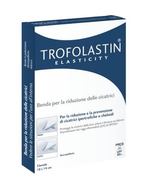 TROFOLASTIN Cerotto per la riduzione delle cicatrici, 1 x 5 cerotto, dimensioni: 10 x 14 cm, cerotto per cicatrici chirurgiche e altro ancora, impermeabile, SPF 50+