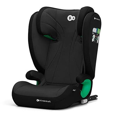 Kinderkraft JUNIOR FIX2 I-SIZE Autostoeltje 15-36 kg, 100-150 cm, met Isofix, afstelbare hoofdsteun, veiligheidssystemen, Diepe zitting, Eenvoudig te reinigen, Groep 2/3, tot 12 jaar, zwart
