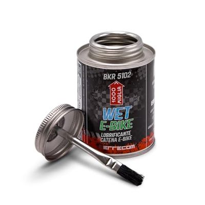 1000 Miglia BKR 5102 E-BIKE WET Lubrificante Catena Bici Elettriche, Condizioni tracciato Umide, Bagnate e Fangose, formula fluorescente profumata, Barattolo All-In-One con Pennello incluso - 240 ml