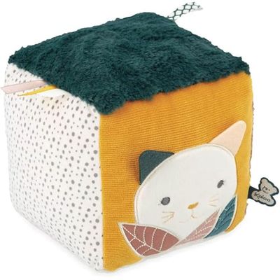 KALOO - Stimuli - Mi Cubo Sensorial - Juguete de Estímulo Sensorial 6 Caras Distintas - Desarrolla Los Sentidos - Juego de Tela y Madera FSC - Desde el Nacimiento, K227000