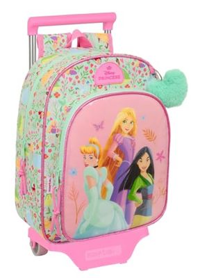 safta PRINCESAS DISNEY BLOOM - Sac à dos pour enfant avec chariot 705, idéal pour enfants de différents âges, confortable et polyvalent, qualité et résistance, 26 x 11 x 34 cm, Vert d'eau/rose